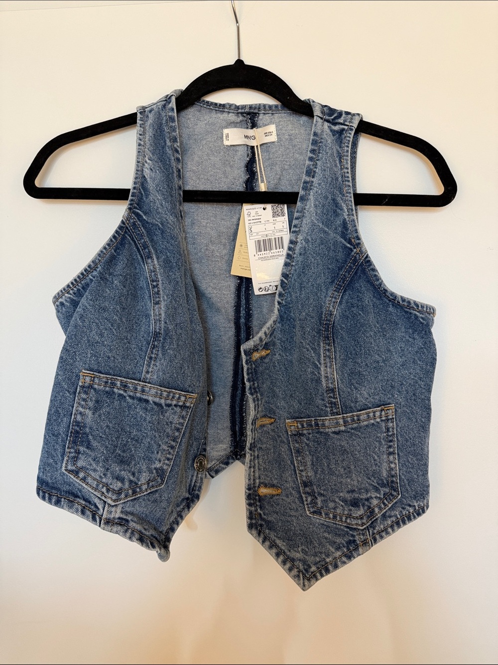 Mango Blue Denim Button-Front Vest